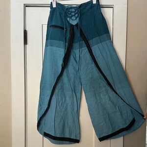 Teal Ombre Wide Leg Lace-Up Pants
